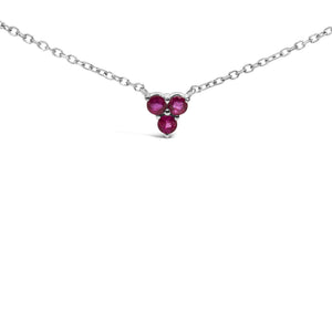 14K White Gold 1/5 Cttw Diamond and Ruby Tri Station Necklace-1