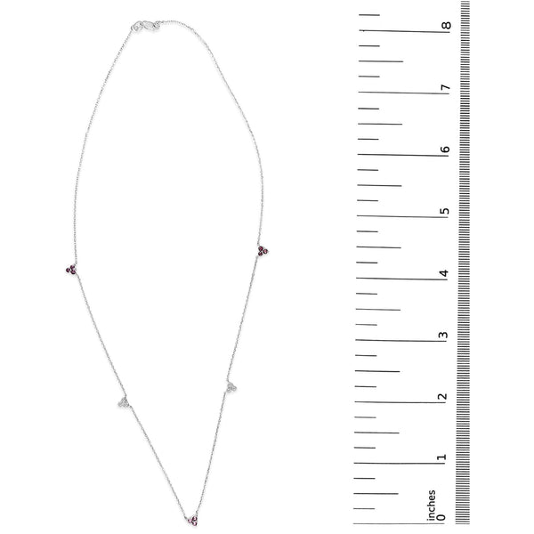 14K White Gold 1/5 Cttw Diamond and Ruby Tri Station Necklace