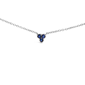 14K White Gold 1/5 Cttw Diamond and Sapphire Trio Cluster Station Necklace-1