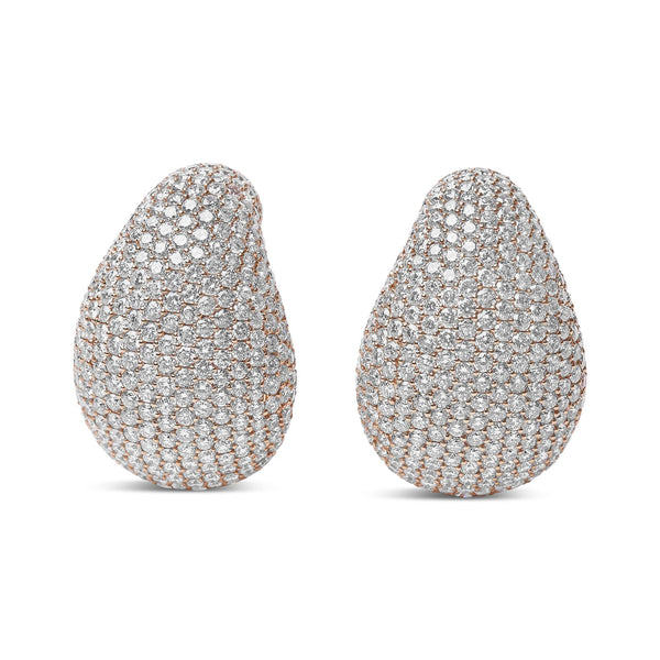 18K Rose Gold 13 1/5 Cttw Micro-Pave Diamond Sculptural Design Statement Omega Back Earrings (G-H Color, SI1-SI2 Clarity)