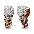 18K rose gold huggie earrings with round diamond pave Cuban link stones