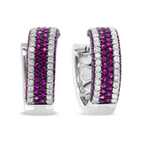 18K White Gold 1 7/8 Cttw Diamond and 1mm Round Red Ruby Open Swish Hoop Earrings (F-G Color, VS1-VS2 Clarity)-1 thumbnail 2