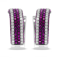 18K White Gold 1 7/8 Cttw Diamond and 1mm Round Red Ruby Open Swish Hoop Earrings (F-G Color, VS1-VS2 Clarity)