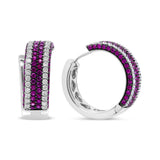 18K White Gold 1 7/8 Cttw Diamond and 1mm Round Red Ruby Open Swish Hoop Earrings (F-G Color, VS1-VS2 Clarity)-4 thumbnail 5