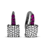 Black Rhodium Plated 18K White Gold 7/8 Cttw Round Diamond and Graduated Red Ruby Drop Earrings (F-G Color, VS1-VS2 Clarity)-1 thumbnail 2