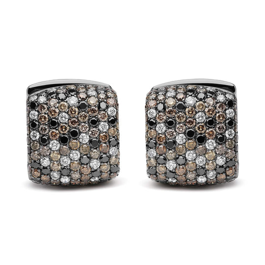 18K black rhodium white gold huggie hoop earrings with multi-color diamonds