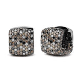 Black Rhodium Plated 18K White Gold 12 5/8 Cttw Multi Color Diamond Square Domed Huggie Hoop Earrings  (Brown, Black, G-H Color, SI1-SI2 Clarity)-1 thumbnail 2