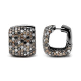 Black Rhodium Plated 18K White Gold 12 5/8 Cttw Multi Color Diamond Square Domed Huggie Hoop Earrings  (Brown, Black, G-H Color, SI1-SI2 Clarity)-3 thumbnail 4