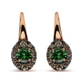 18K Rose and White Gold 3/8 Cttw Round Brown Diamonds and Round Green Tsavorite Gemstone Halo Drop Hoop Earrings (Brown Color, SI1-SI2 Clarity)-0