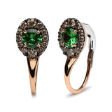 18K Rose and White Gold 3/8 Cttw Round Brown Diamonds and Round Green Tsavorite Gemstone Halo Drop Hoop Earrings (Brown Color, SI1-SI2 Clarity)-1 thumbnail 2