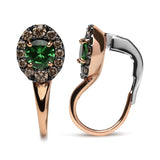 18K Rose and White Gold 3/8 Cttw Round Brown Diamonds and Round Green Tsavorite Gemstone Halo Drop Hoop Earrings (Brown Color, SI1-SI2 Clarity)-3 thumbnail 4