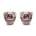 18K rose gold stud earrings with round diamonds and cushion amethyst stones