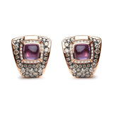18K Rose Gold 1 1/2 Cttw Round Diamond and 7mm Cushion Cut Purple Amethyst Gemstone Geometrical Statement Stud Earrings (Brown and G-H Color, SI1-SI2 Clarity)-0 thumbnail 1