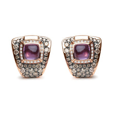18K Rose Gold 1 1/2 Cttw Round Diamond and 7mm Cushion Cut Purple Amethyst Gemstone Geometrical Statement Stud Earrings (Brown and G-H Color, SI1-SI2 Clarity)-0