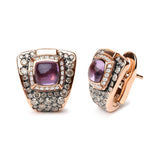 18K Rose Gold 1 1/2 Cttw Round Diamond and 7mm Cushion Cut Purple Amethyst Gemstone Geometrical Statement Stud Earrings (Brown and G-H Color, SI1-SI2 Clarity)-1 thumbnail 2