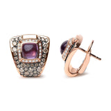 18K Rose Gold 1 1/2 Cttw Round Diamond and 7mm Cushion Cut Purple Amethyst Gemstone Geometrical Statement Stud Earrings (Brown and G-H Color, SI1-SI2 Clarity)-3 thumbnail 4