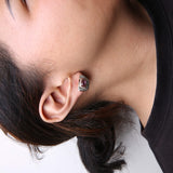 18K Rose Gold 1 1/2 Cttw Round Diamond and 7mm Cushion Cut Purple Amethyst Gemstone Geometrical Statement Stud Earrings (Brown and G-H Color, SI1-SI2 Clarity)-2 thumbnail 3