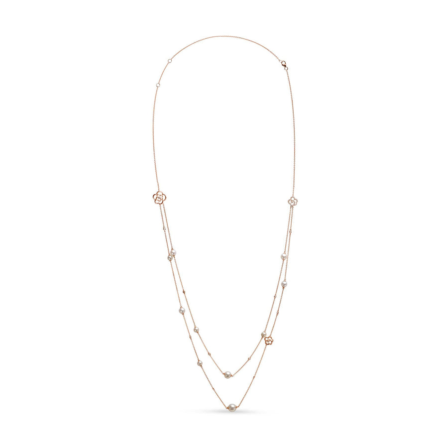 18K Rose Gold 1/2 Cttw Diamond and Freshwater Pearl Double Strand Station Necklace  (G-H Color, SI1-SI2 Clarity) - Adjustable up to 16