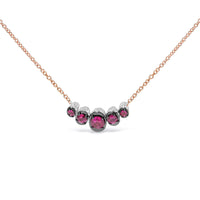 18K Rose Gold 3/4 Cttw Pave Diamonds and Graduated Red Ruby Gemstone Curved Bar Choker Necklace (G-H Color, SI1-SI2 Clarity) - Adjustable up to 14