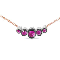 18K Rose Gold 3/4 Cttw Pave Diamonds and Graduated Red Ruby Gemstone Curved Bar Choker Necklace (G-H Color, SI1-SI2 Clarity) - Adjustable up to 14