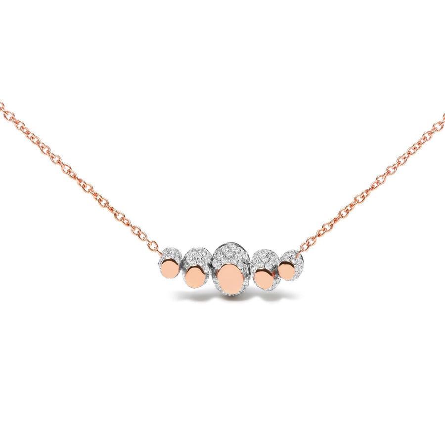 18K Rose Gold 3/4 Cttw Pave Diamonds and Graduated Red Ruby Gemstone Curved Bar Choker Necklace (G-H Color, SI1-SI2 Clarity) - Adjustable up to 14