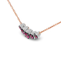 18K Rose Gold 3/4 Cttw Pave Diamonds and Graduated Red Ruby Gemstone Curved Bar Choker Necklace (G-H Color, SI1-SI2 Clarity) - Adjustable up to 14