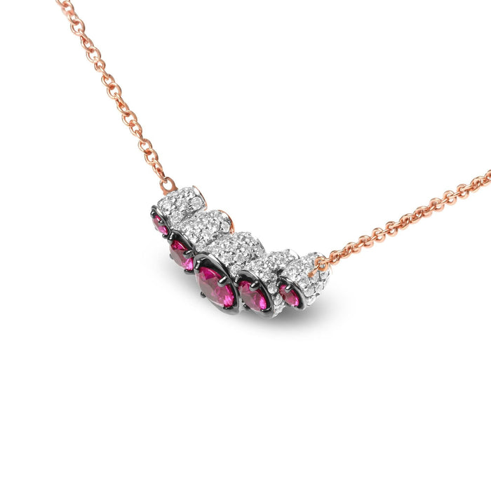 18K Rose Gold 3/4 Cttw Pave Diamonds and Graduated Red Ruby Gemstone Curved Bar Choker Necklace (G-H Color, SI1-SI2 Clarity) - Adjustable up to 14