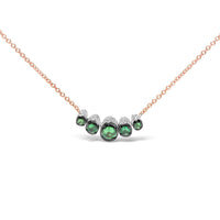 18K Rose Gold 3/4 Cttw Pave Diamonds and Graduated Green Tsavorite Gemstone Curved Bar Choker Necklace (G-H Color, SI1-SI2 Clarity) - Adjustable up to 14