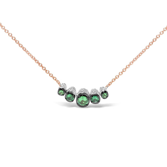 18K rose gold choker necklace with pave diamonds and green tsavorite stones