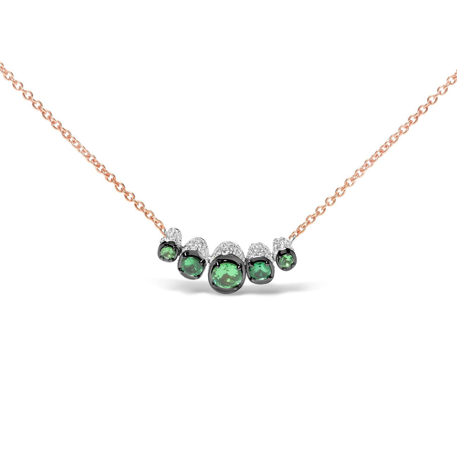 18K Rose Gold 3/4 Cttw Pave Diamonds and Graduated Green Tsavorite Gemstone Curved Bar Choker Necklace (G-H Color, SI1-SI2 Clarity) - Adjustable up to 14