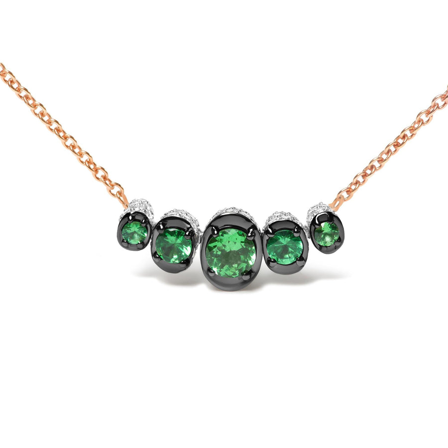 18K Rose Gold 3/4 Cttw Pave Diamonds and Graduated Green Tsavorite Gemstone Curved Bar Choker Necklace (G-H Color, SI1-SI2 Clarity) - Adjustable up to 14
