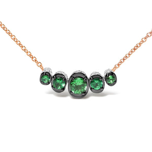18K Rose Gold 3/4 Cttw Pave Diamonds and Graduated Green Tsavorite Gemstone Curved Bar Choker Necklace (G-H Color, SI1-SI2 Clarity) - Adjustable up to 14