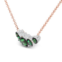 18K Rose Gold 3/4 Cttw Pave Diamonds and Graduated Green Tsavorite Gemstone Curved Bar Choker Necklace (G-H Color, SI1-SI2 Clarity) - Adjustable up to 14