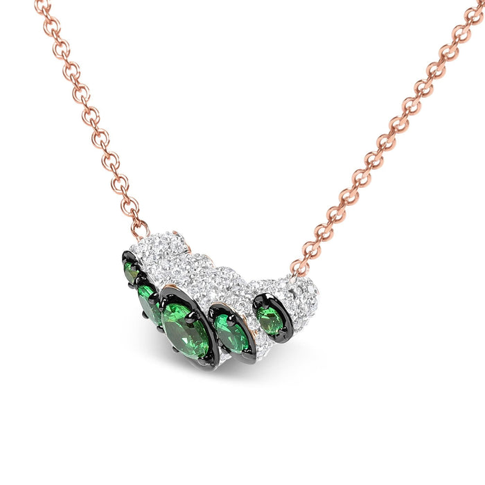 18K Rose Gold 3/4 Cttw Pave Diamonds and Graduated Green Tsavorite Gemstone Curved Bar Choker Necklace (G-H Color, SI1-SI2 Clarity) - Adjustable up to 14