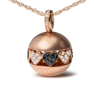 18K Rose Gold 3/8 Cttw Black and White Diamond Ball with Filigree Heart and Cluster Design 18