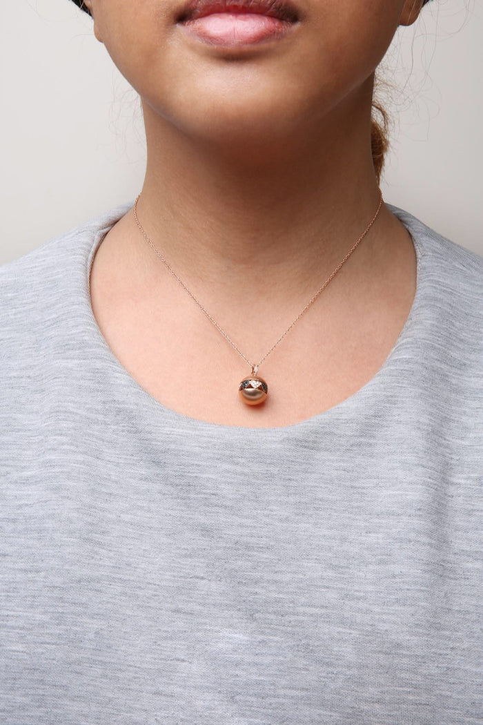 18K Rose Gold 3/8 Cttw Black and White Diamond Ball with Filigree Heart and Cluster Design 18