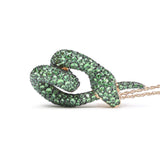 18K Rose Gold Round Green Tsavorite Gemstone Cluster Spiral Snake Design 18