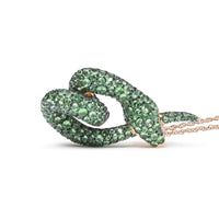 18K Rose Gold Round Green Tsavorite Gemstone Cluster Spiral Snake Design 18