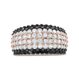 18K rose gold ring with 6 rows of black and white diamond stones thumbnail 1