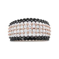 18K Rose Gold 2 1/5 Cttw Black and White Diamond 6 Row Band Ring (F-G and Black Color, VS1-VS2 Clarity)