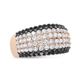 18K Rose Gold 2 1/5 Cttw Black and White Diamond 6 Row Band Ring (F-G and Black Color, VS1-VS2 Clarity)-1 thumbnail 2