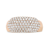 18K rose gold ring with multi row round diamond stones in a domed band thumbnail 1