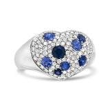 18K White Gold Blue Sapphire and 5/8 Cttw Diamond Cluster Heart Shaped  Ring (F-G Color, VS1-VS2 Clarity)-1 thumbnail 2