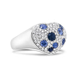 18K White Gold Blue Sapphire and 5/8 Cttw Diamond Cluster Heart Shaped  Ring (F-G Color, VS1-VS2 Clarity)-3 thumbnail 4