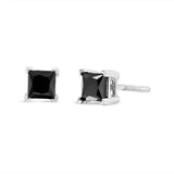 .925 Sterling Silver Princess-Cut Square Black Diamond Classic 4-Prong Stud Earrings with Screw Backs-1 thumbnail 2