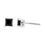 14K White Gold Princess-Cut Treated Black Diamond Classic 4-Prong Stud Earrings-3 thumbnail 4