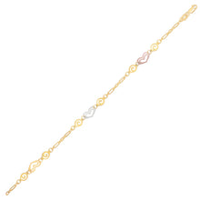 Load image into Gallery viewer, 14k Tri-Color Gold Anklet with Multi Color Heart Stations