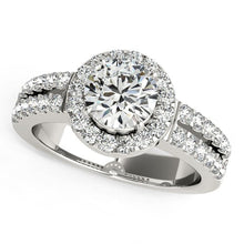 Load image into Gallery viewer, 14k White Gold Halo Diamond Engagement Ring With Double Row Band (1 3/8 cttw)
