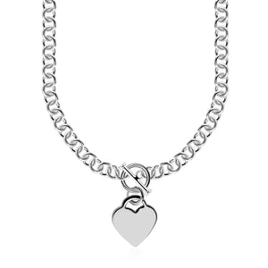 Sterling Silver Rolo Chain  with a Heart Toggle Charm and Rhodium Plating