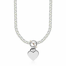Load image into Gallery viewer, Sterling Silver Rhodium Plated Rolo Chain Necklace with a Heart Toggle Charm